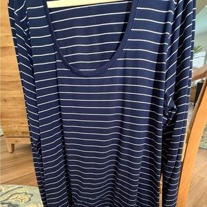 Lands' End Navy and Cream Striped Top
